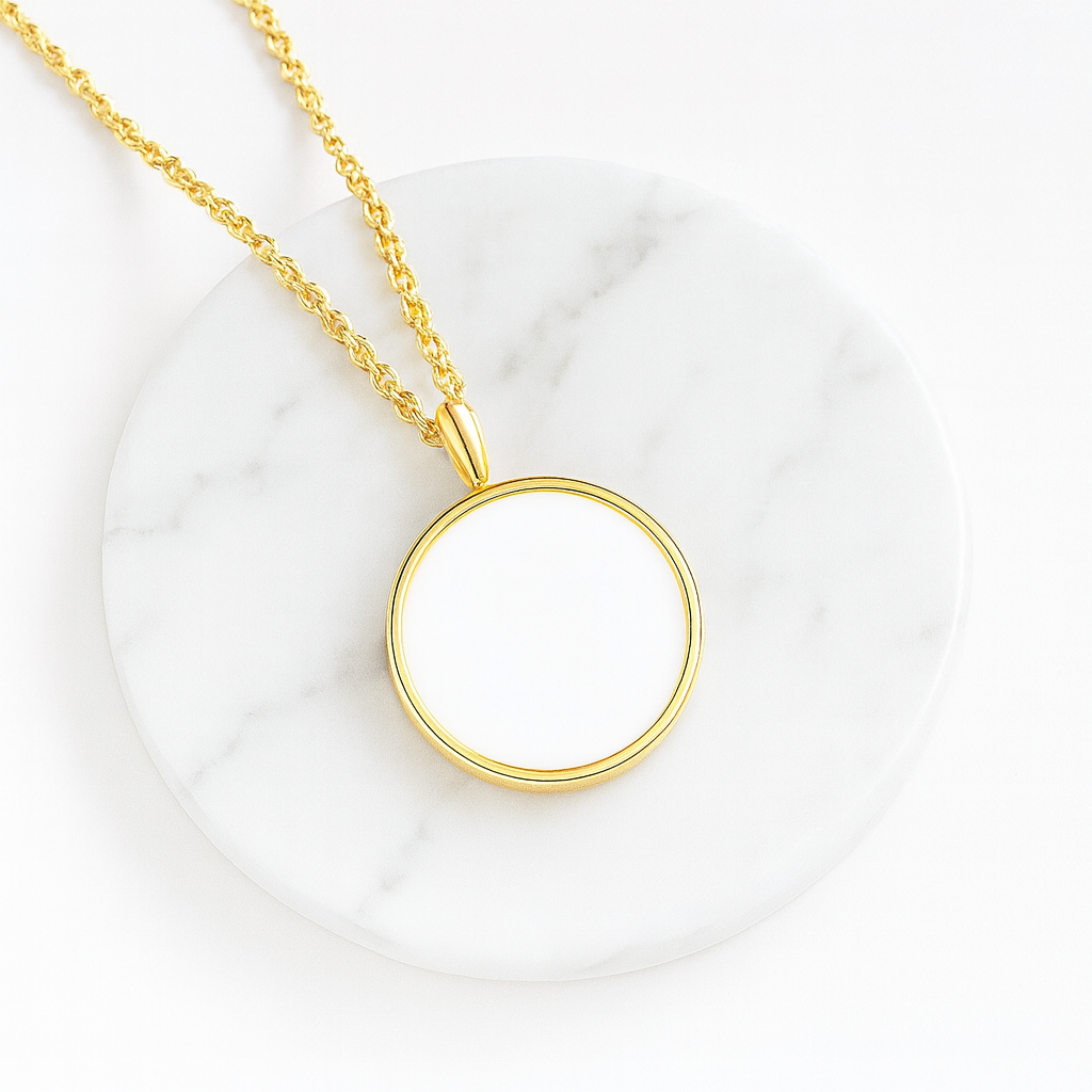 Solid 14K Gold Round Pendant Necklace