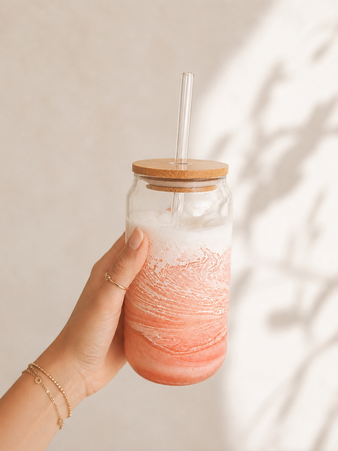 Ocean Glass Tumbler- Iced Coffee Glass With Lid & Straw