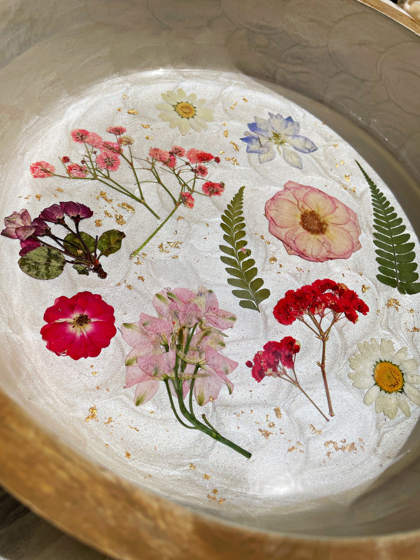 Round Floral Tray - Pressed Flower Coffee Table Tray