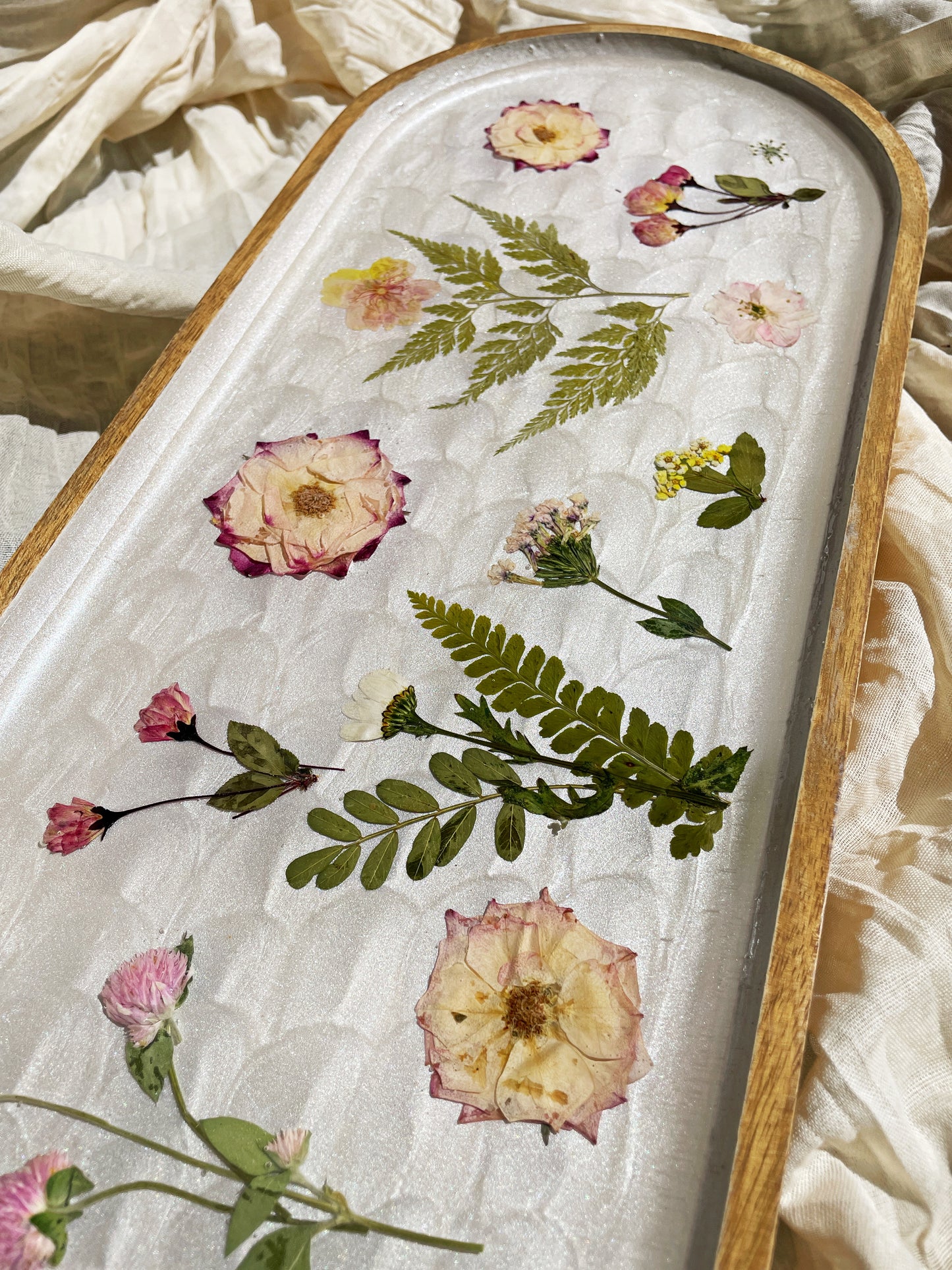 Footed Floral Tray - Pressed Flower Coffee Table Tray - Display Stand