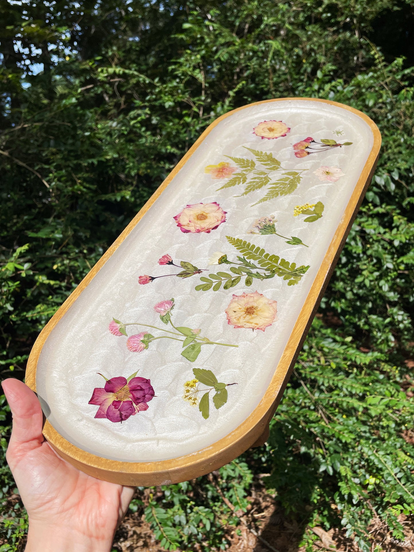Footed Floral Tray - Pressed Flower Coffee Table Tray - Display Stand