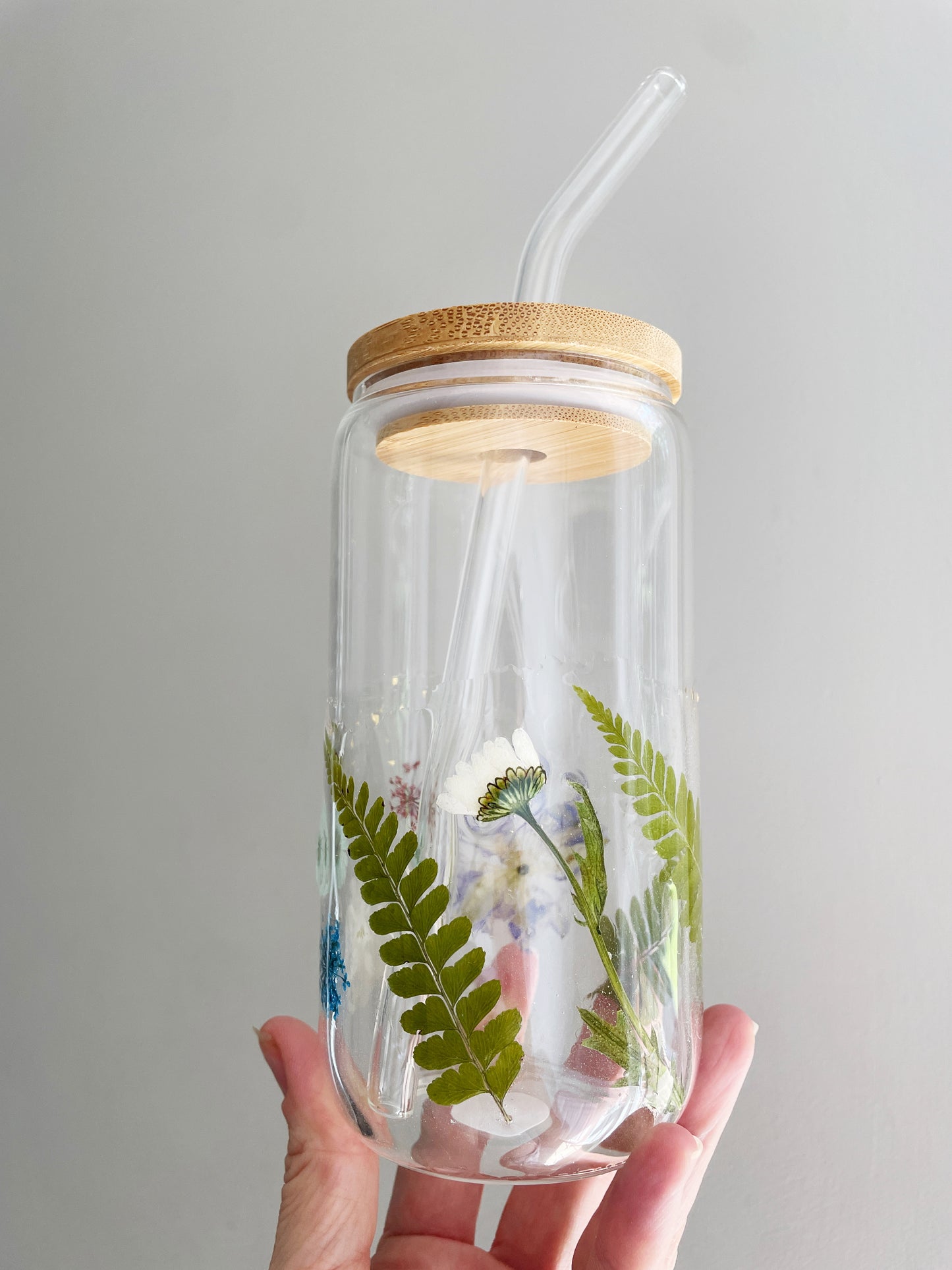Botanical Iced Tumbler - 16 oz. Beverage Tumbler w/Bamboo Lid & Glass Straw