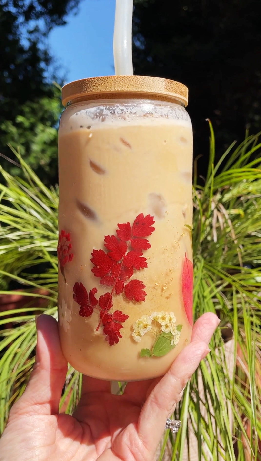 Botanical Iced Tumbler - 16 oz. Beverage Tumbler w/Bamboo Lid & Glass Straw
