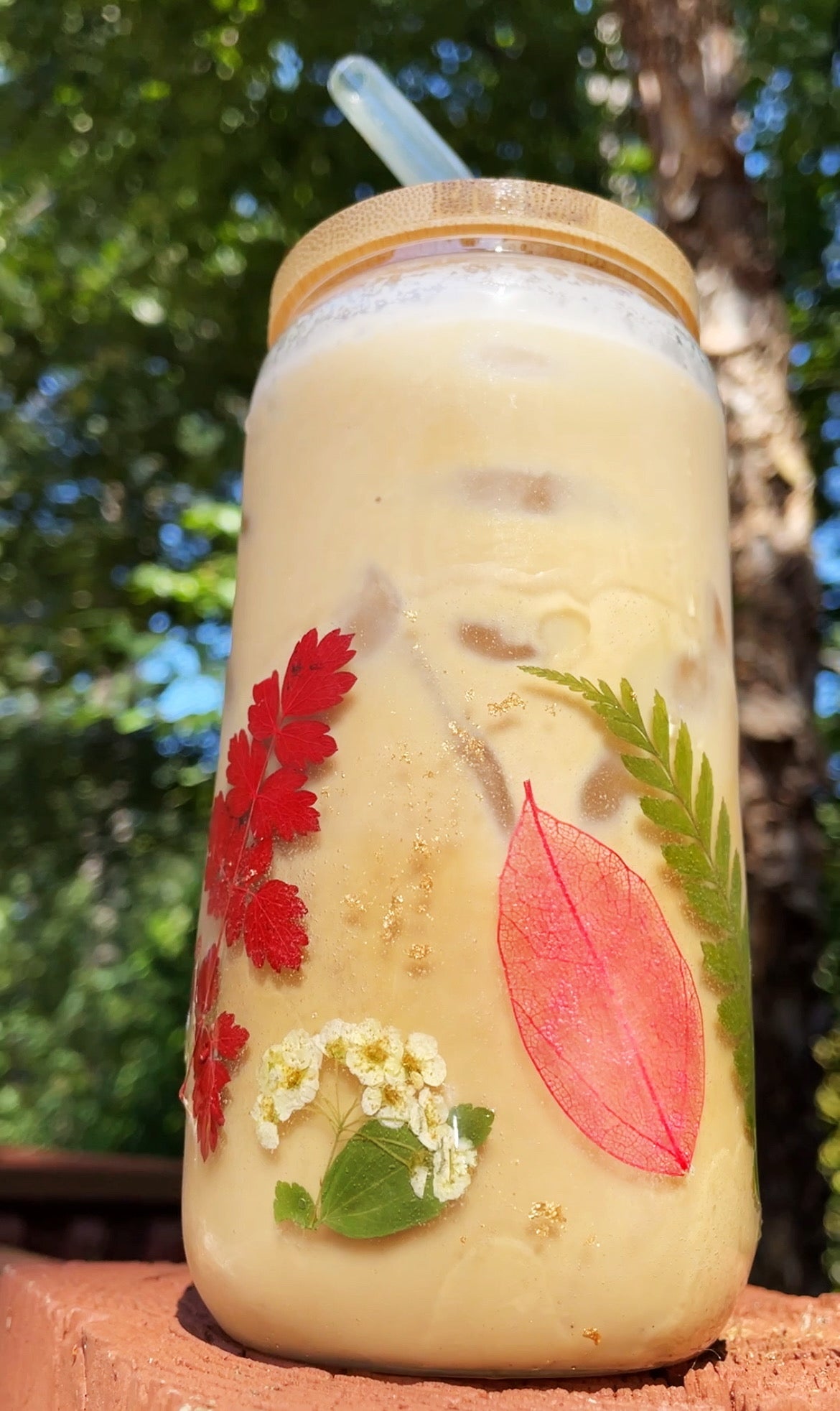 Botanical Iced Tumbler - 16 oz. Beverage Tumbler w/Bamboo Lid & Glass Straw