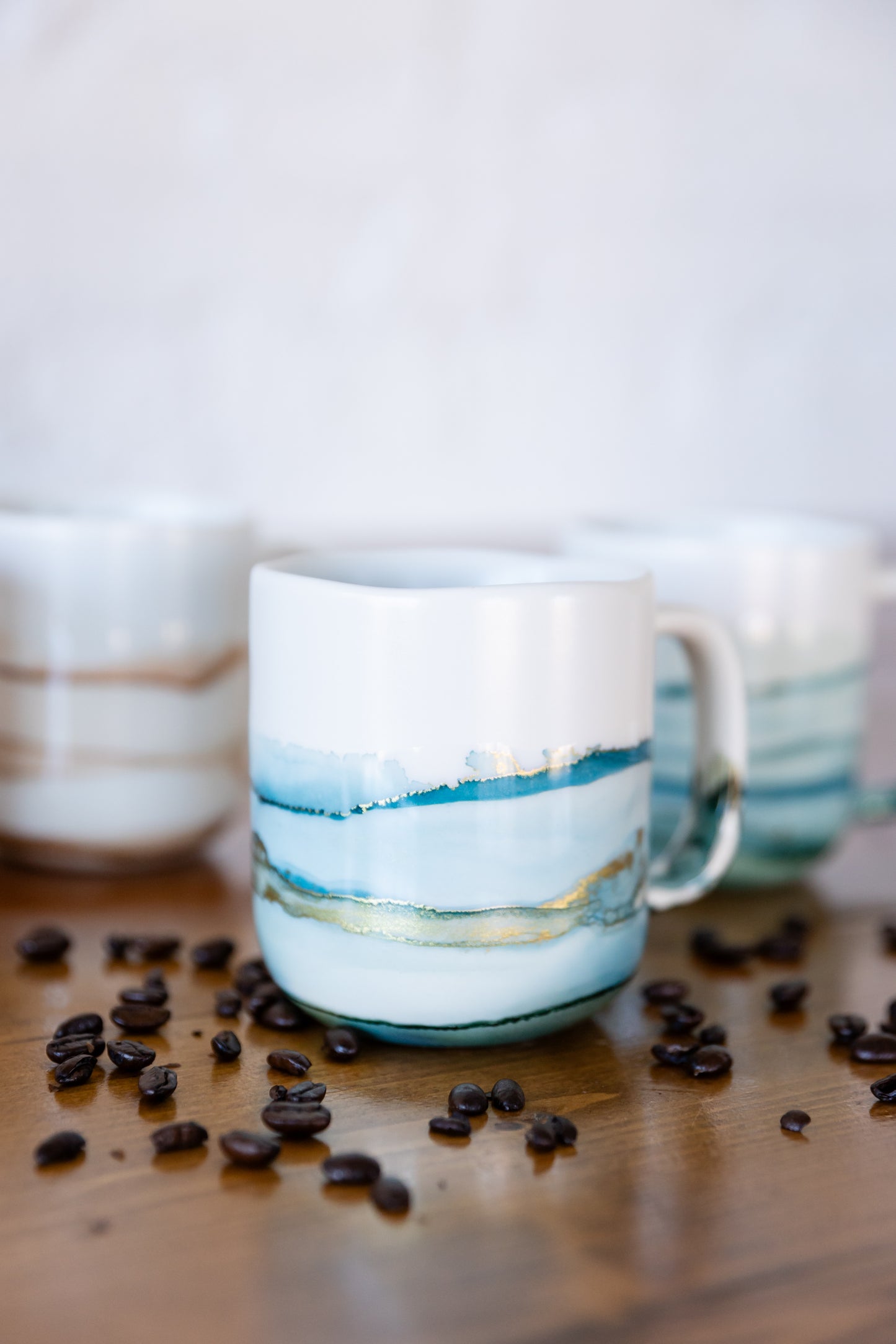 16 oz. Ceramic Coffee Mug (Aqua/Gold)