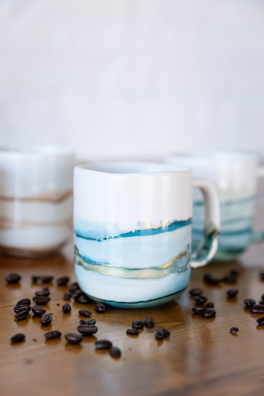 16 oz. Ceramic Coffee Mug (Aqua/Gold)
