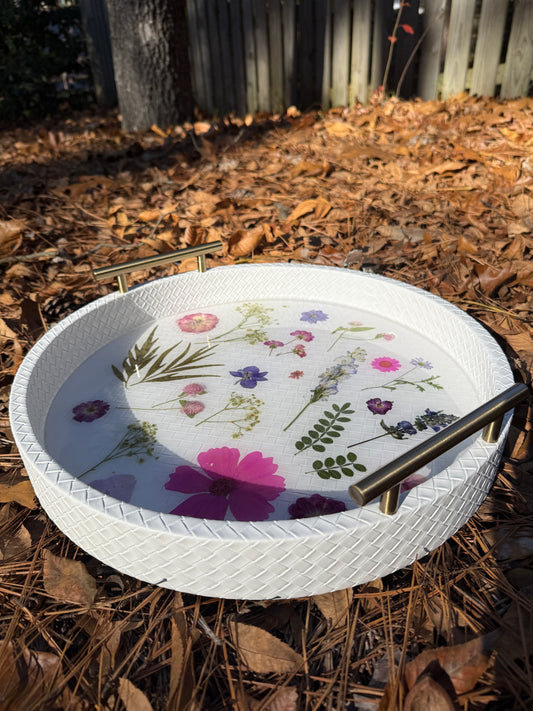 White Woven Pressed Flower Tray