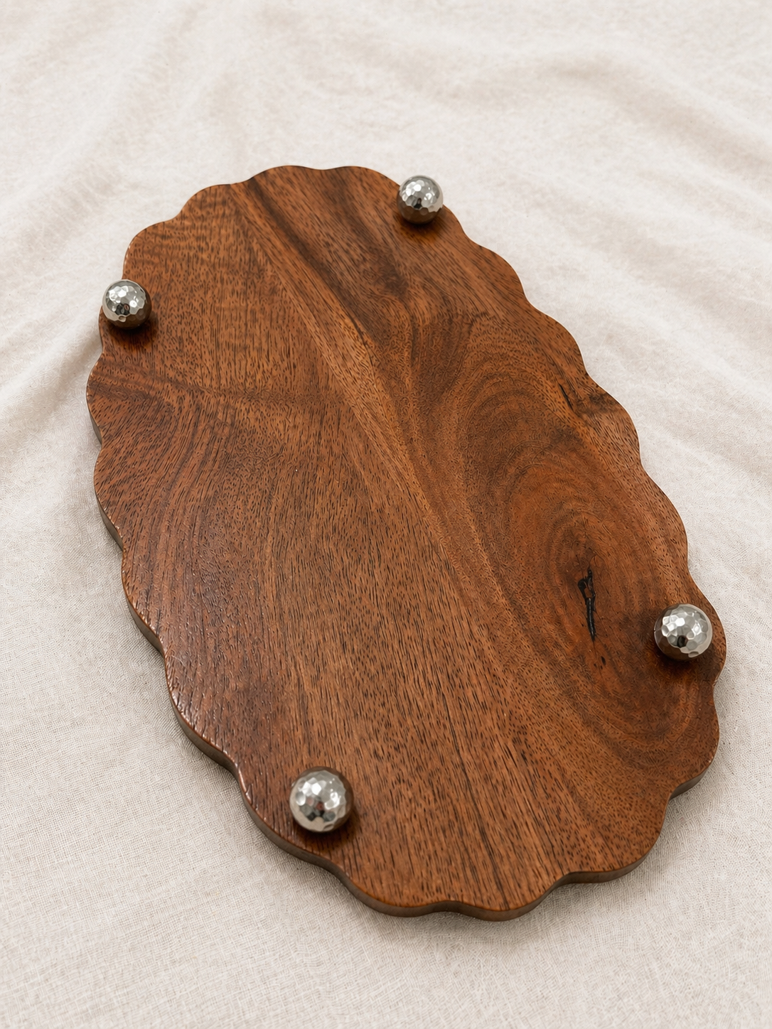 Pressed Floral Vanity Tray -10” Scalloped Edge with Silver Feet