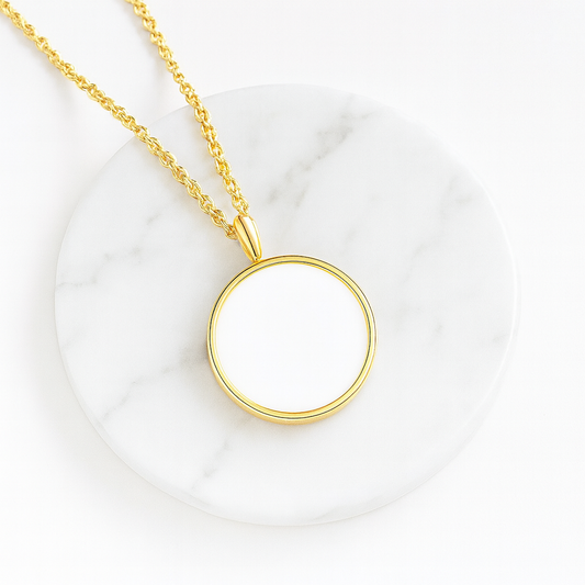 Solid 14K Gold Round Pendant Necklace