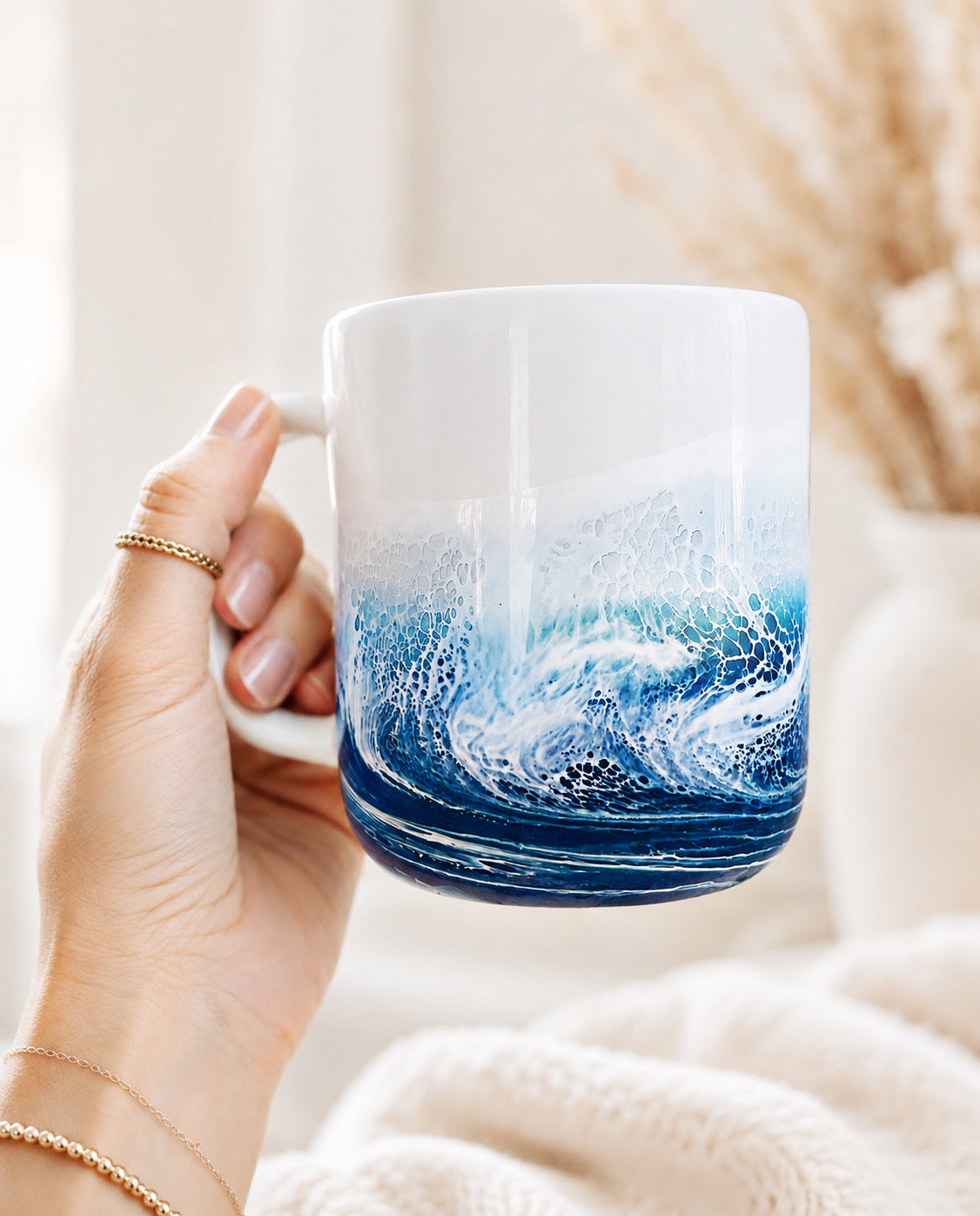 14 oz Ocean Wave Coffee Mug | Handmade Coastal Ceramic Mug | Beach House Gift