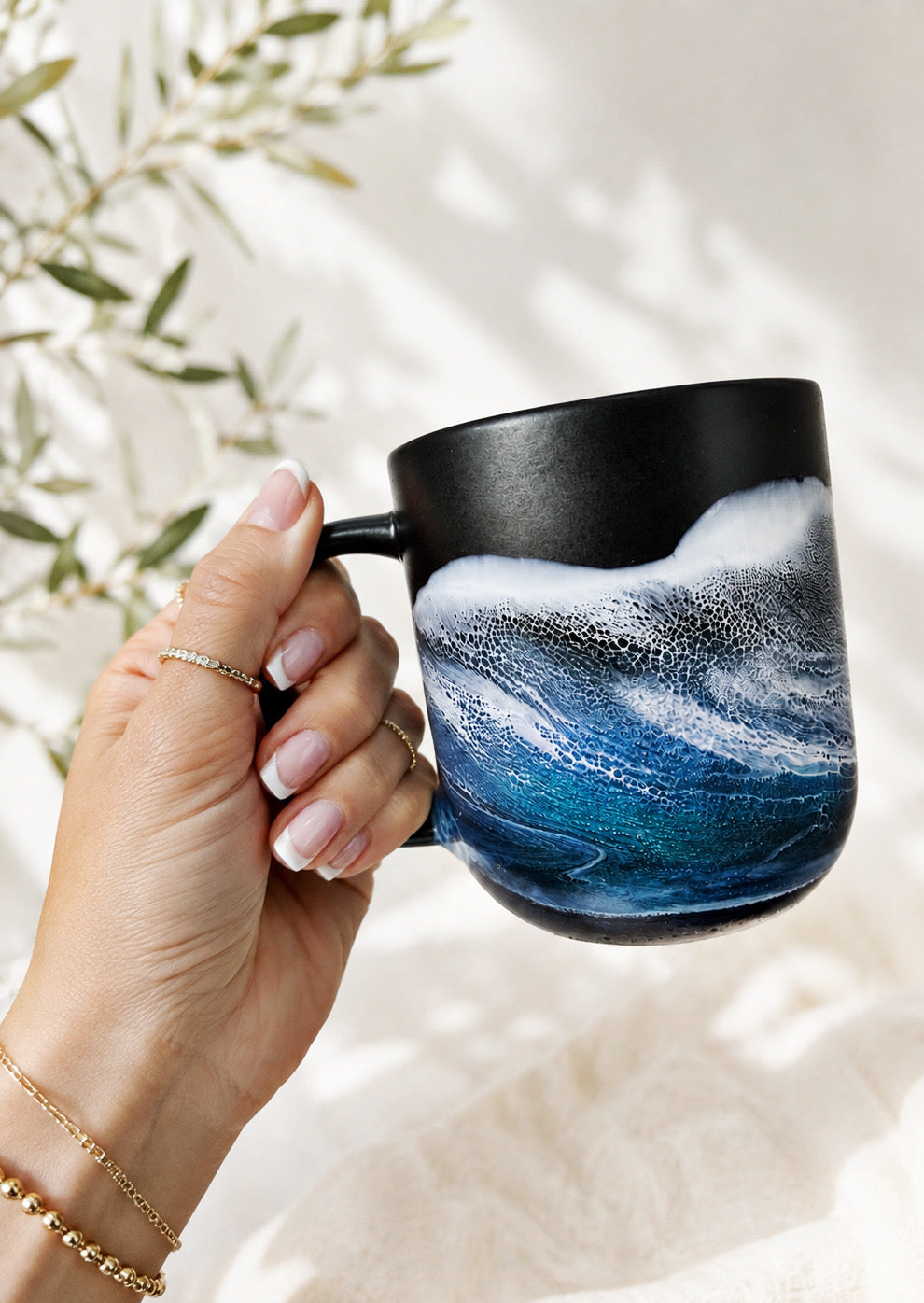 14 oz Ocean Wave Coffee Mug | Handmade Coastal Ceramic Mug | Beach House Gift