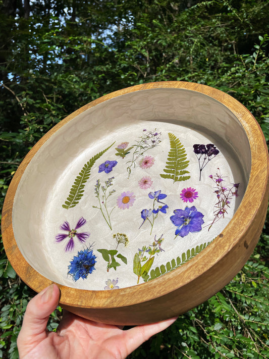 Round Floral Tray - Pressed Flower Coffee Table Tray