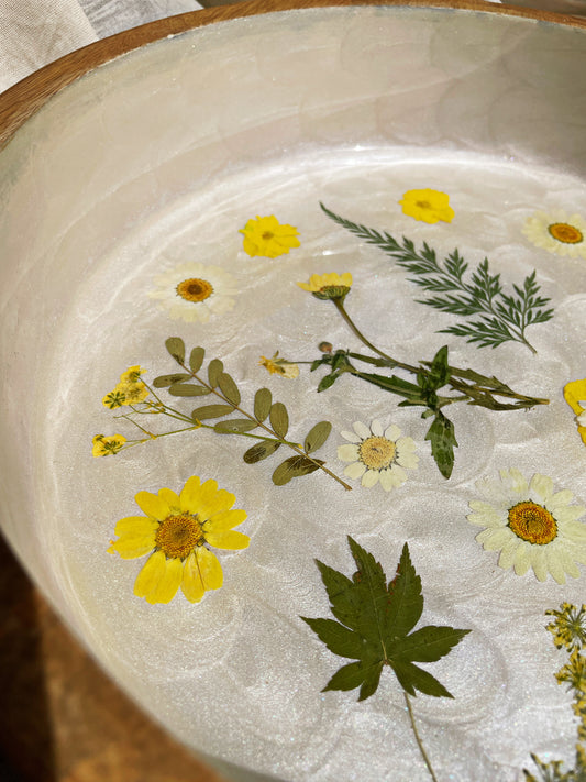 Round Floral Tray - Pressed Flower Coffee Table Tray