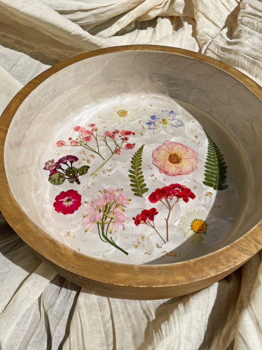 Round Floral Tray - Pressed Flower Coffee Table Tray