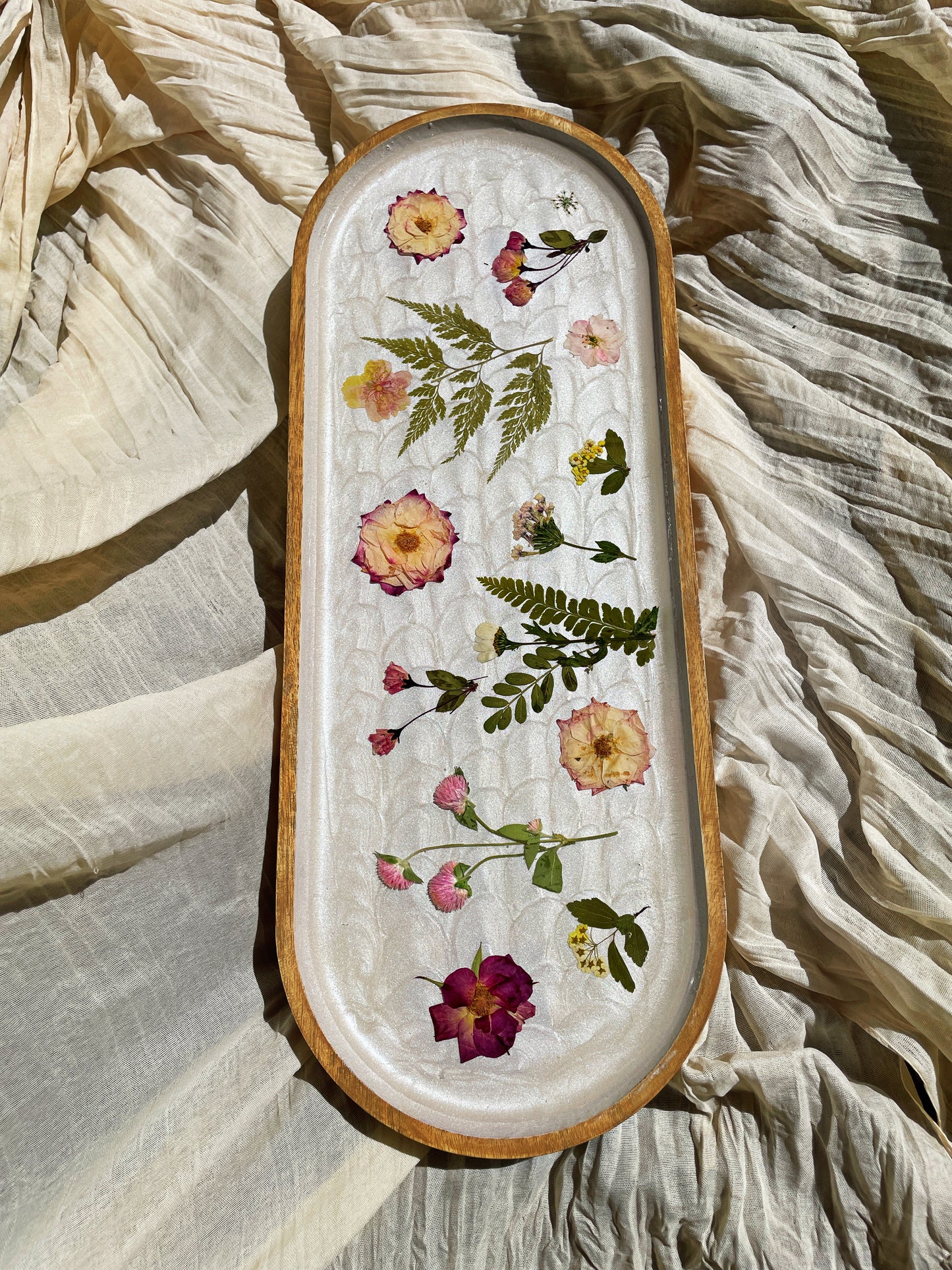 Footed Floral Tray - Pressed Flower Coffee Table Tray - Display Stand