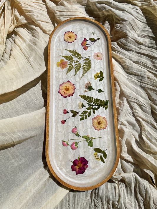Footed Floral Tray - Pressed Flower Coffee Table Tray - Display Stand
