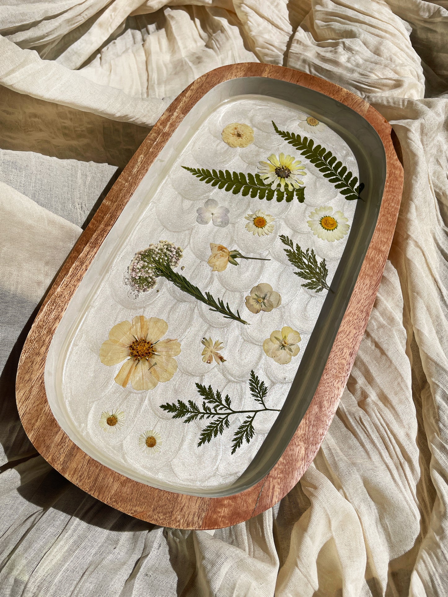 Footed Floral Tray - Pressed Flower Coffee Table Tray - Display Stand
