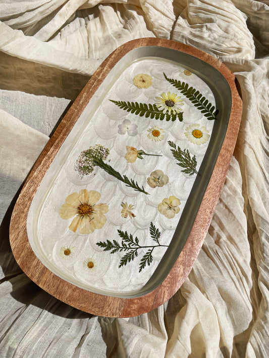Footed Floral Tray - Pressed Flower Coffee Table Tray - Display Stand