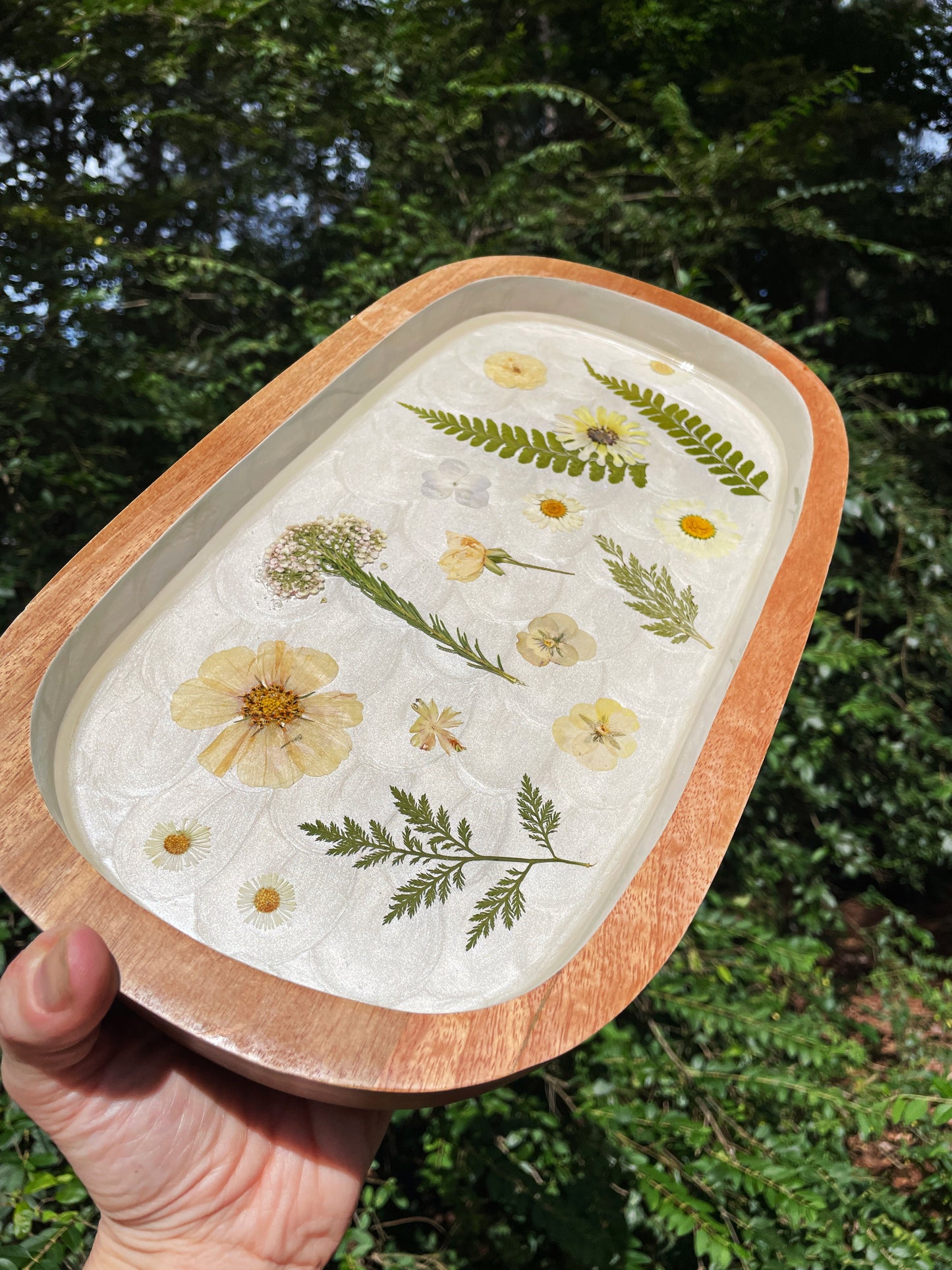 Footed Floral Tray - Pressed Flower Coffee Table Tray - Display Stand