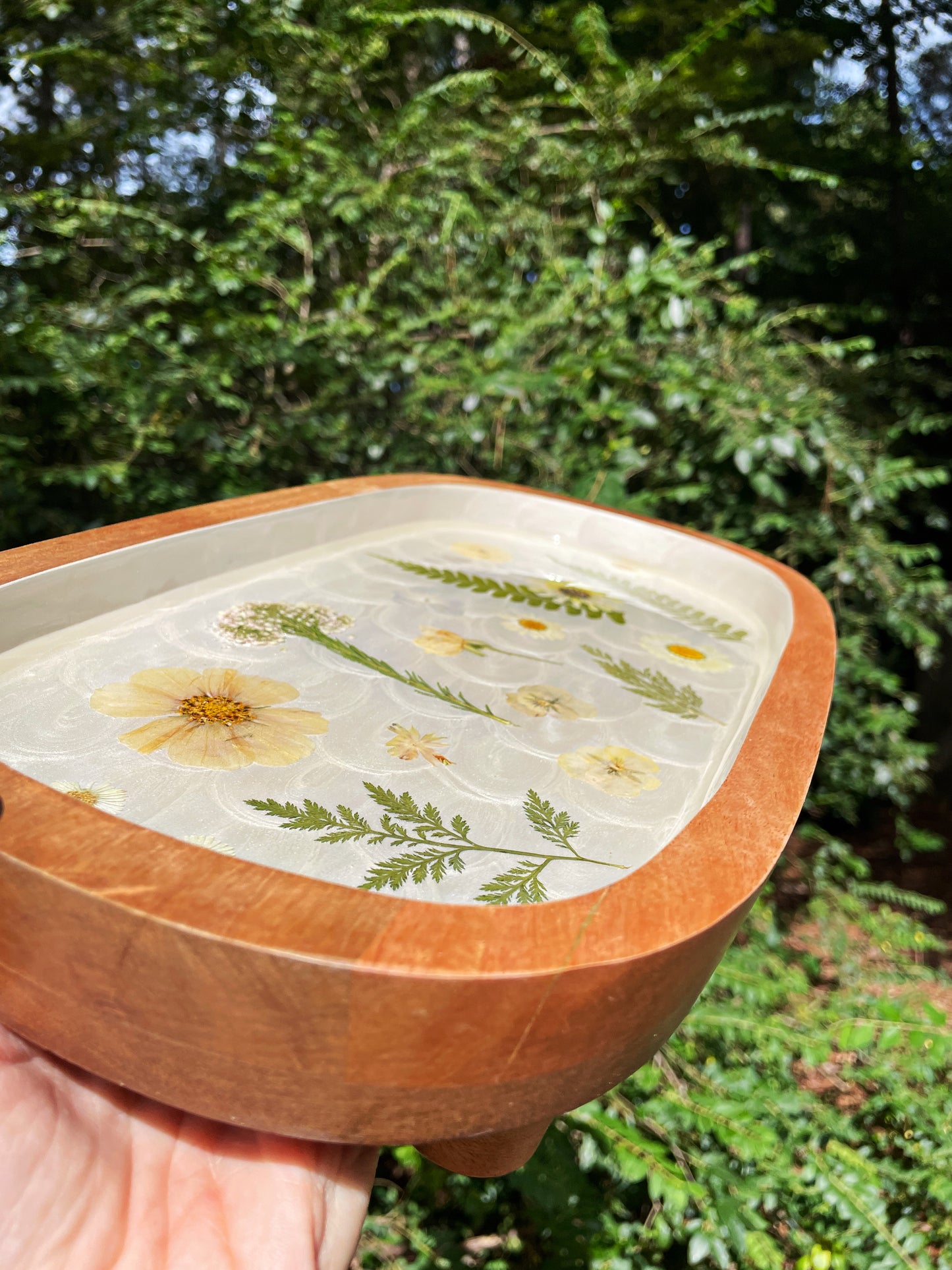 Footed Floral Tray - Pressed Flower Coffee Table Tray - Display Stand