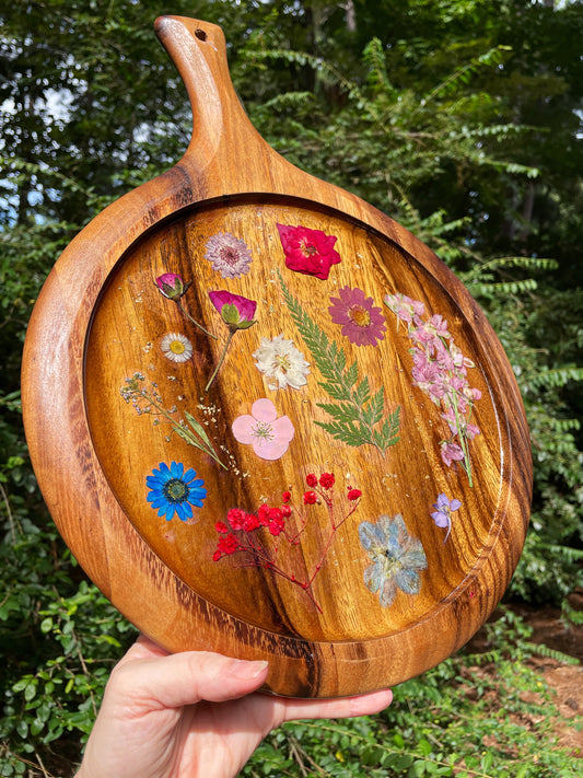 Wooden In-Lay Pressed Flower Charcuterie Board