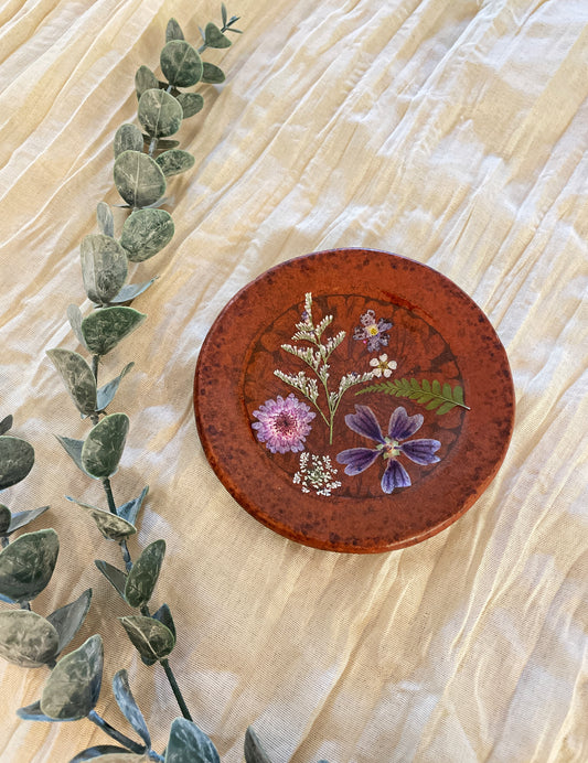Vintage Clay Floral Jewelry Dish