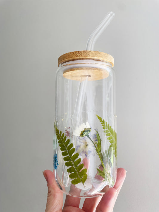 Botanical Iced Tumbler - 16 oz. Beverage Tumbler w/Bamboo Lid & Glass Straw